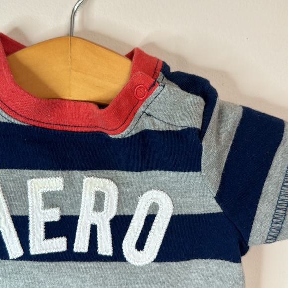 Cat & Jack | “Hero” Striped Short Romper with Kangaroo Pouch | Size 0-3 Months - Picture 4 of 6